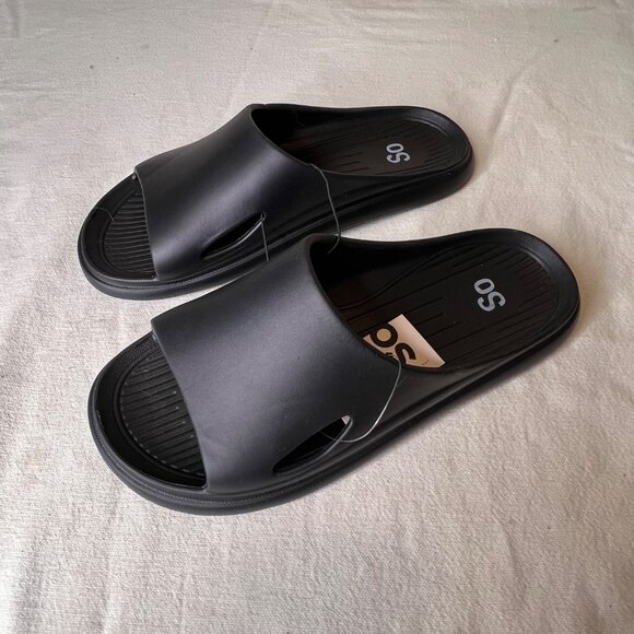 SO Women Size 10 Black Open-Toe Slide Sandals Comfortable Lightweight Slip-On - Picture 7 of 15
